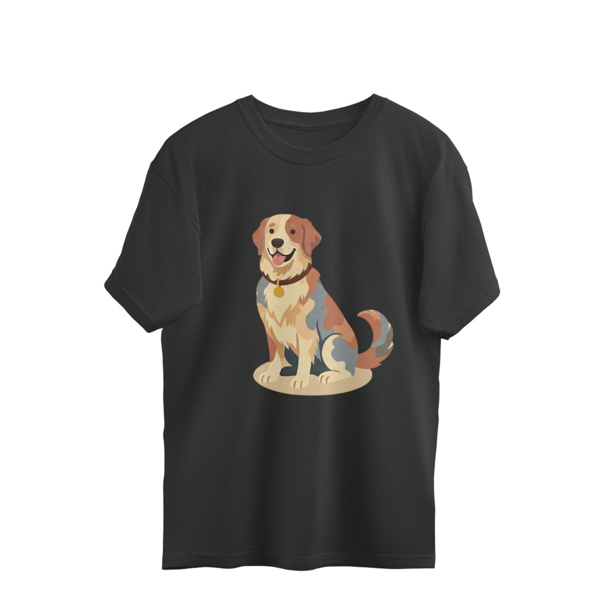 Black_oversized_t-shirt_with_a_colourful_illustrated_golden_retriever_sitting_on_the_front