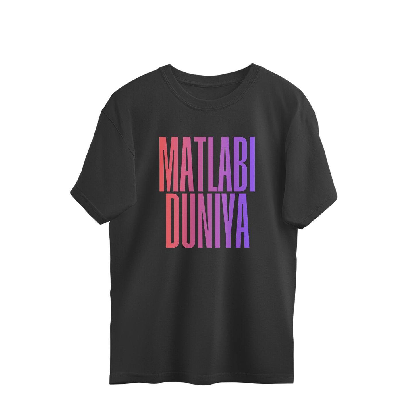 Matlabi Duniya oversized t-shirt, black, front view
